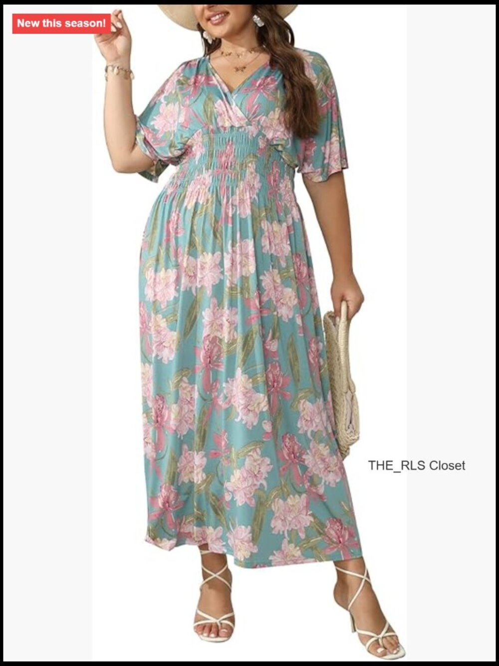 Plus Size Floral Print Maxi Dress With V-Neck And Short Sleeves